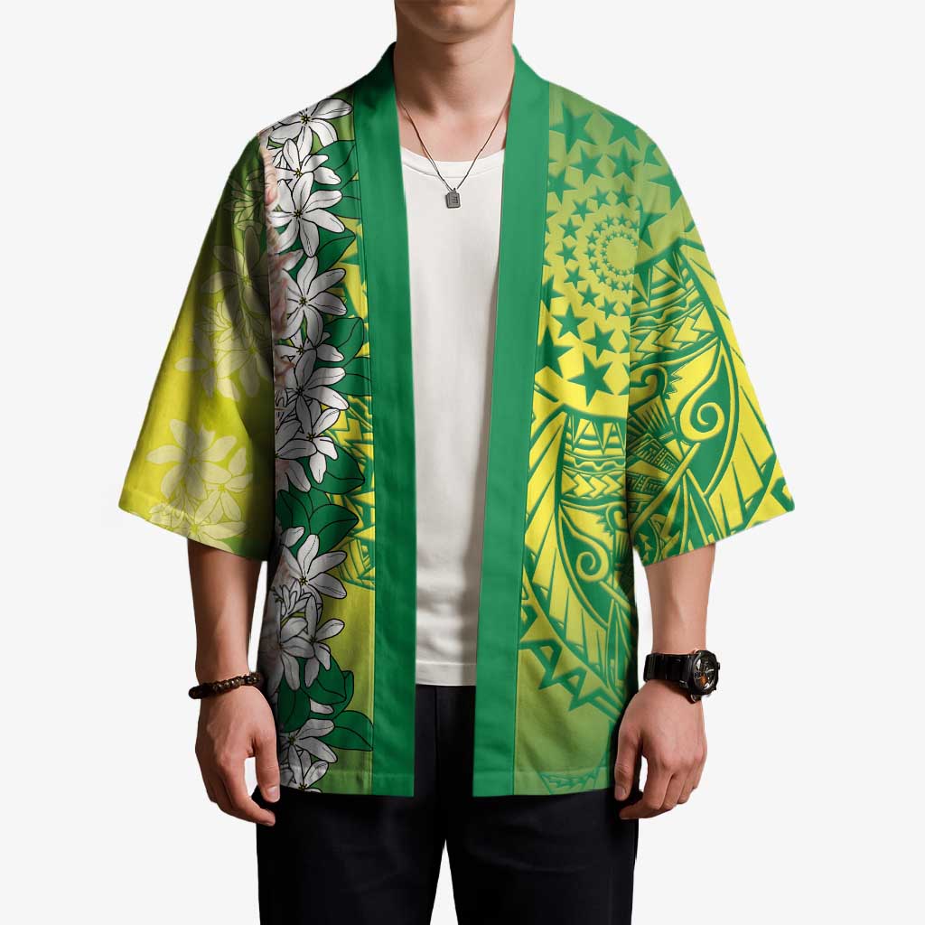 Cook Islands Tiare Maori With Conch Shell Kimono Pasifika Fest Polynesian Tattoo Green