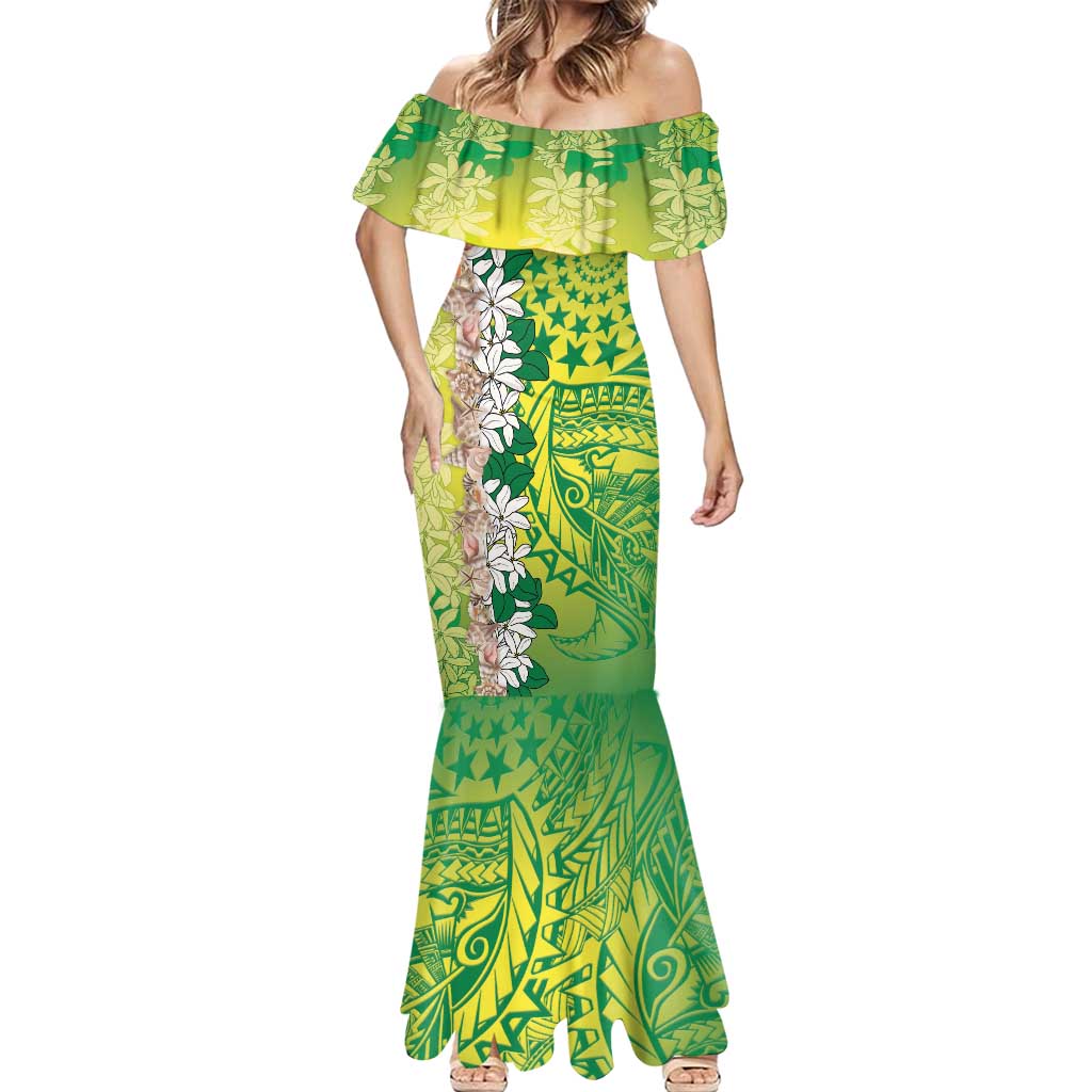 Cook Islands Tiare Maori With Conch Shell Mermaid Dress Pasifika Fest Polynesian Tattoo Green