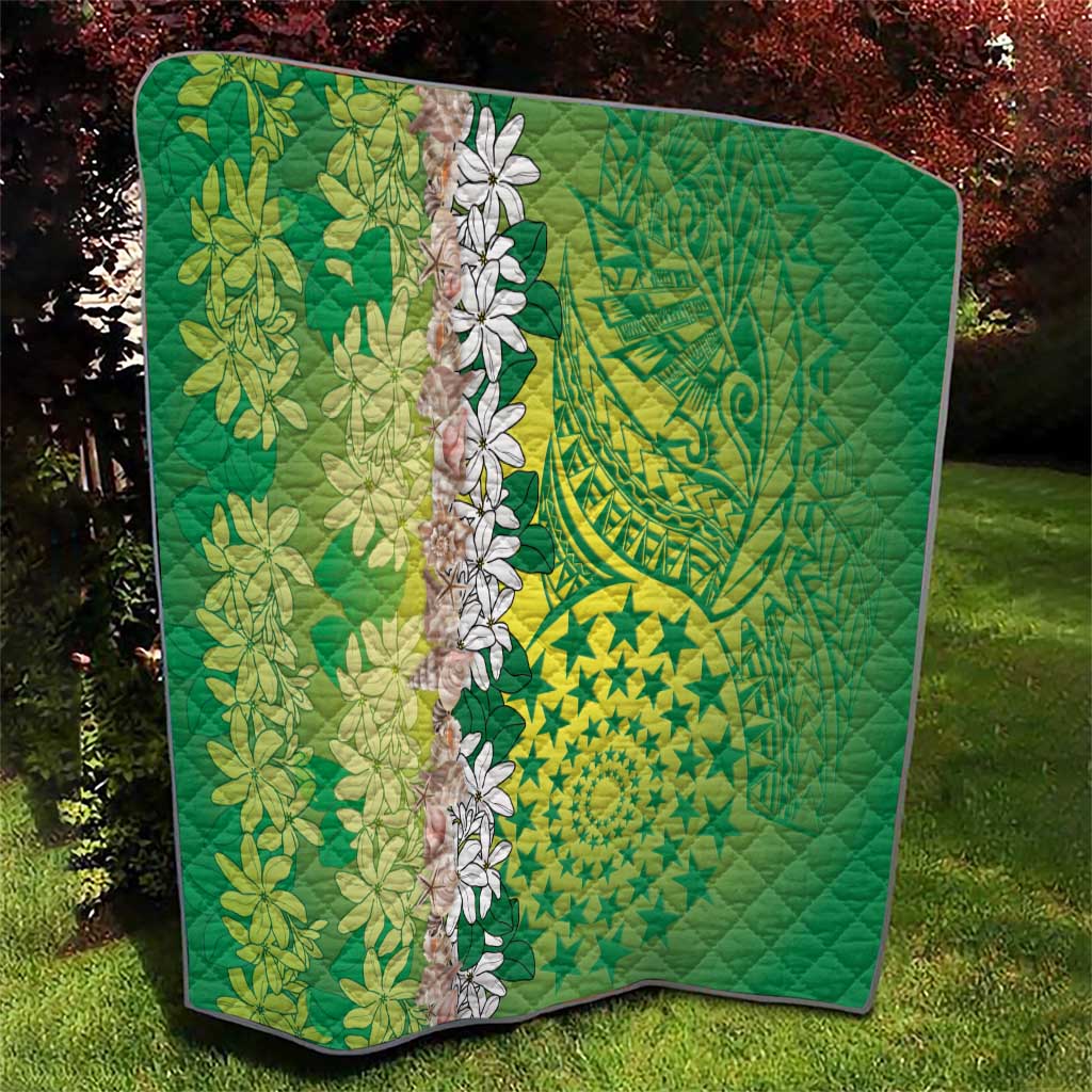 Cook Islands Tiare Maori With Conch Shell Quilt Pasifika Fest Polynesian Tattoo Green