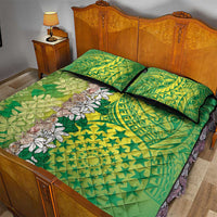 Cook Islands Tiare Maori With Conch Shell Quilt Bed Set Pasifika Fest Polynesian Tattoo Green