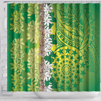 Cook Islands Tiare Maori With Conch Shell Shower Curtain Pasifika Fest Polynesian Tattoo Green