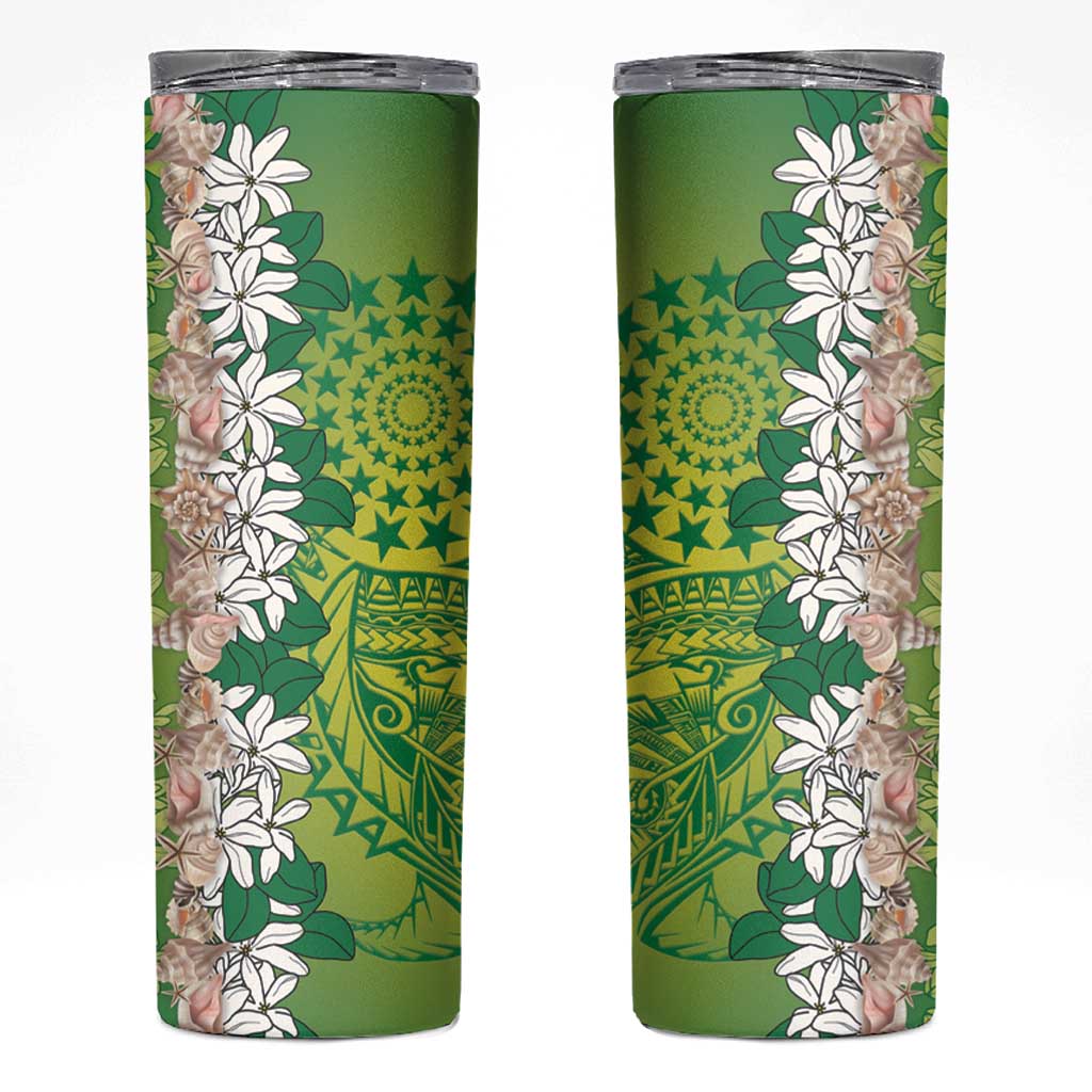 Cook Islands Tiare Maori With Conch Shell Skinny Tumbler Pasifika Fest Polynesian Tattoo Green