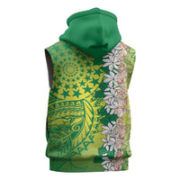 Cook Islands Tiare Maori With Conch Shell Sleeveless Hoodie Pasifika Fest Polynesian Tattoo Green