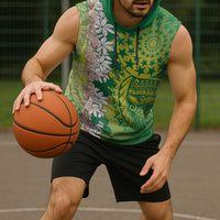 Cook Islands Tiare Maori With Conch Shell Sleeveless Hoodie Pasifika Fest Polynesian Tattoo Green