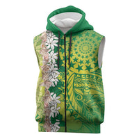 Cook Islands Tiare Maori With Conch Shell Sleeveless Zip Hoodie Pasifika Fest Polynesian Tattoo Green
