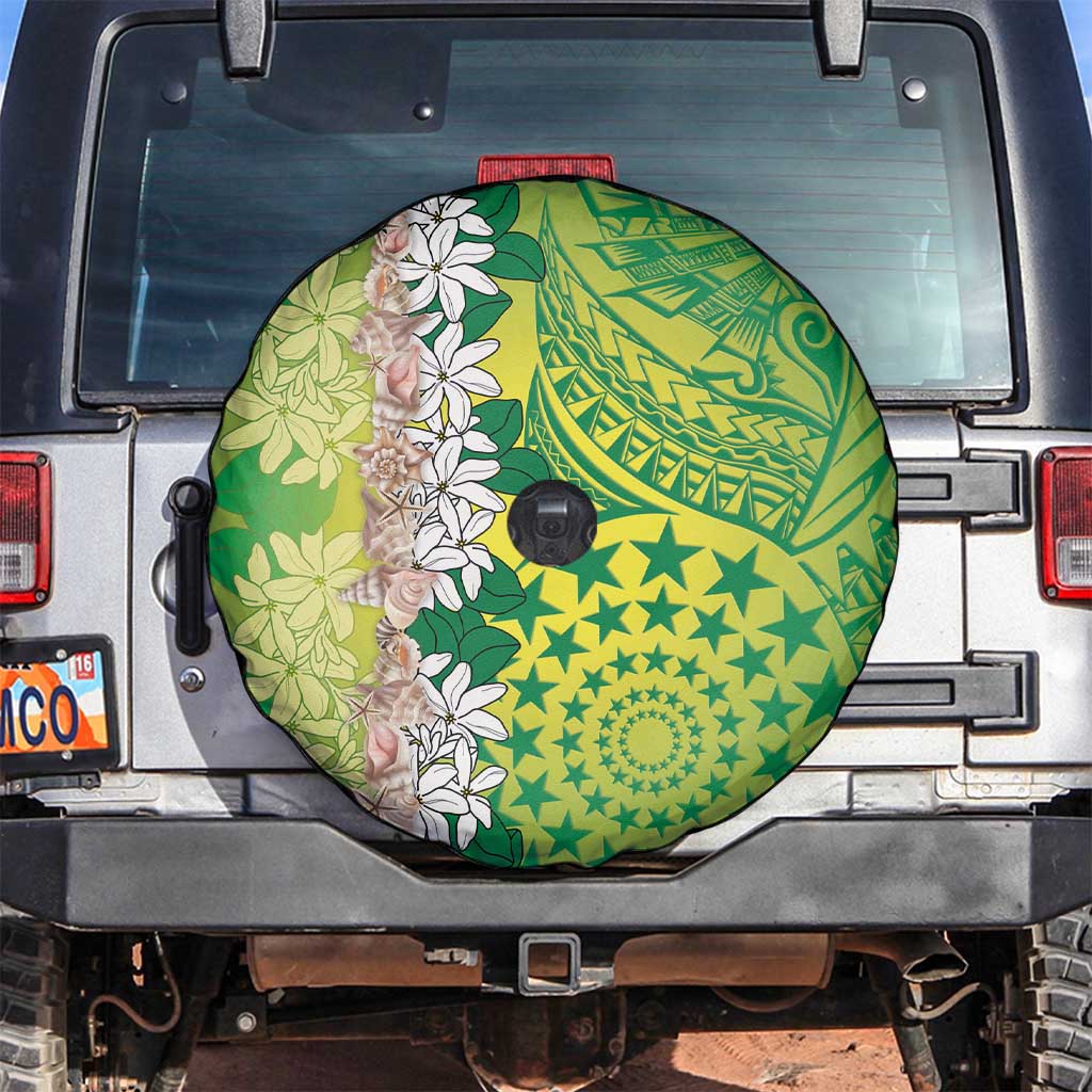 Cook Islands Tiare Maori With Conch Shell Spare Tire Cover Pasifika Fest Polynesian Tattoo Green