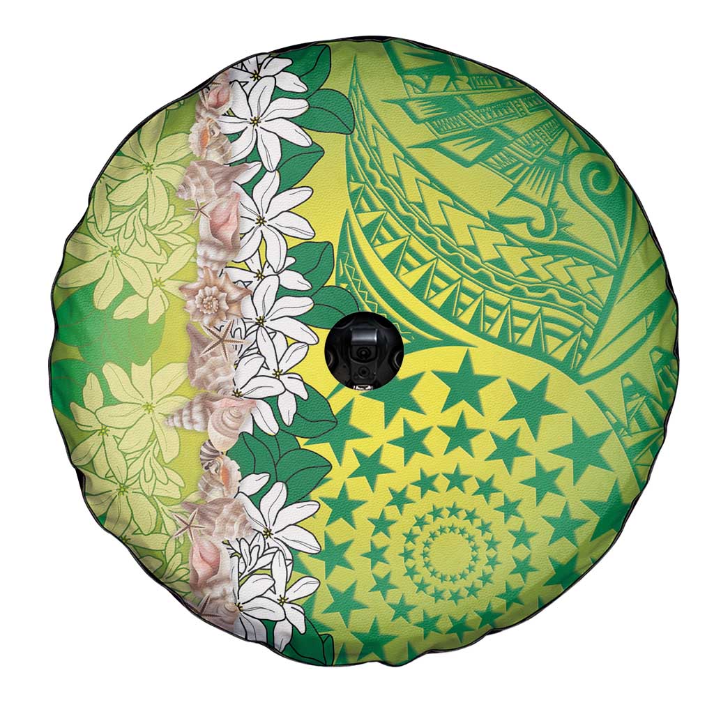 Cook Islands Tiare Maori With Conch Shell Spare Tire Cover Pasifika Fest Polynesian Tattoo Green