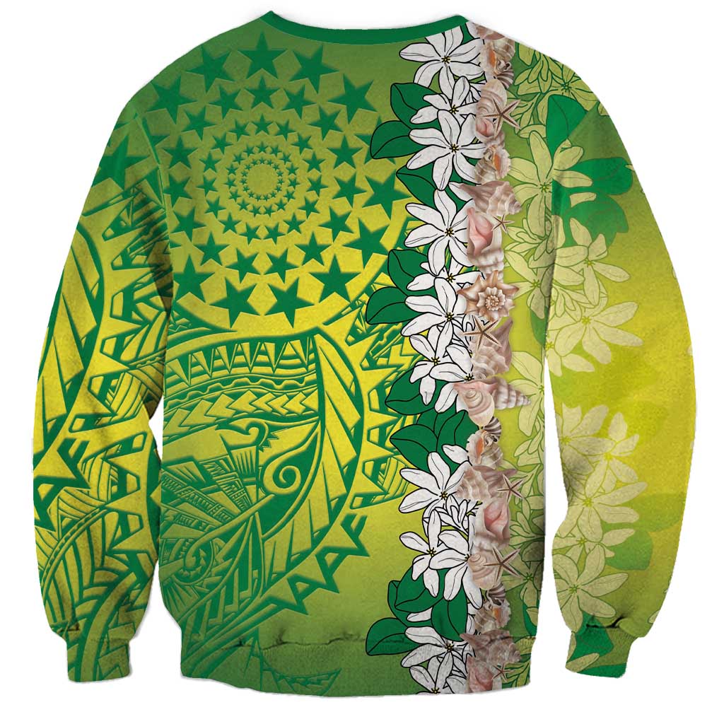 Cook Islands Tiare Maori With Conch Shell Sweatshirt Pasifika Fest Polynesian Tattoo Green