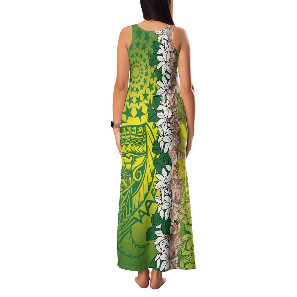 Cook Islands Tiare Maori With Conch Shell Tank Maxi Dress Pasifika Fest Polynesian Tattoo Green