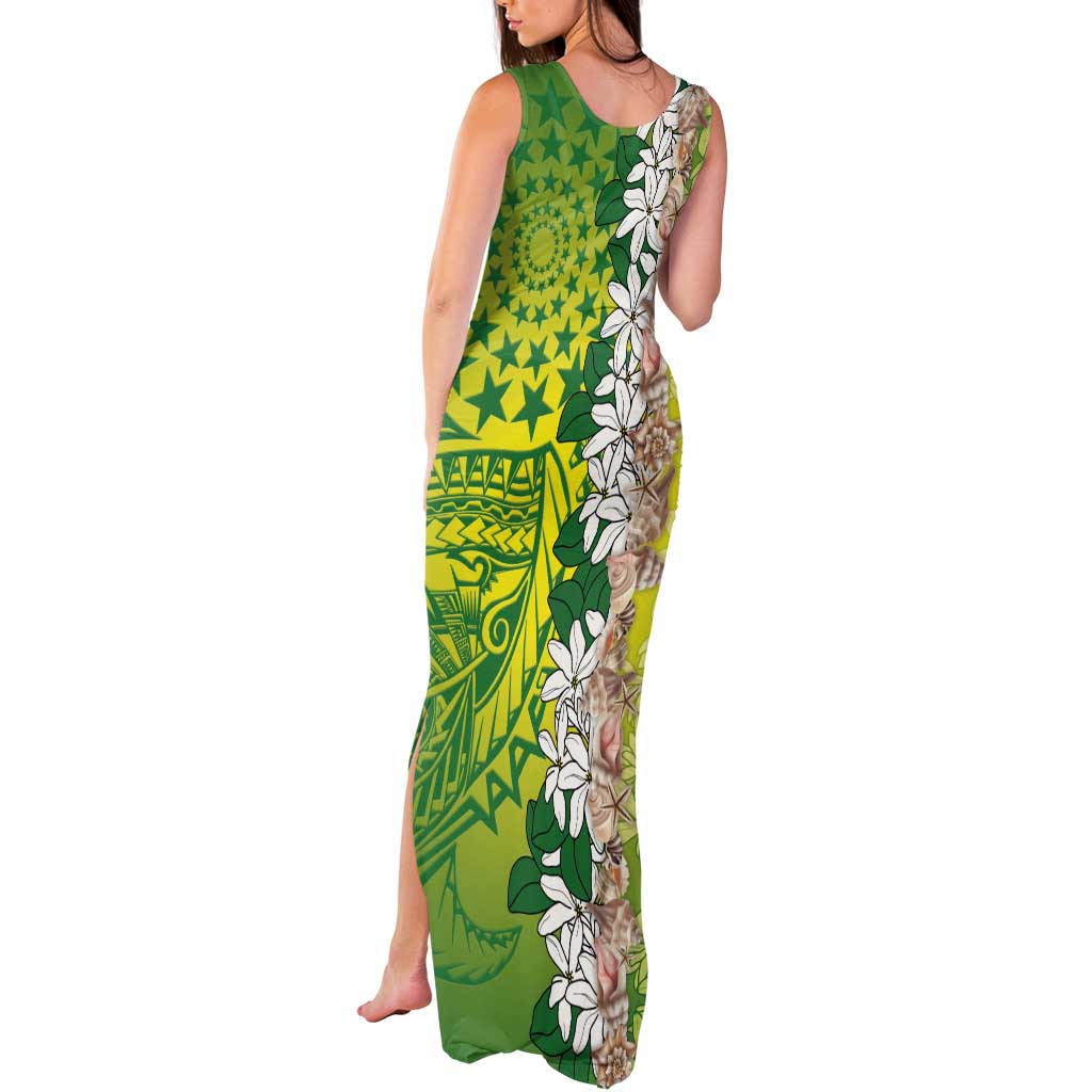 Cook Islands Tiare Maori With Conch Shell Tank Maxi Dress Pasifika Fest Polynesian Tattoo Green