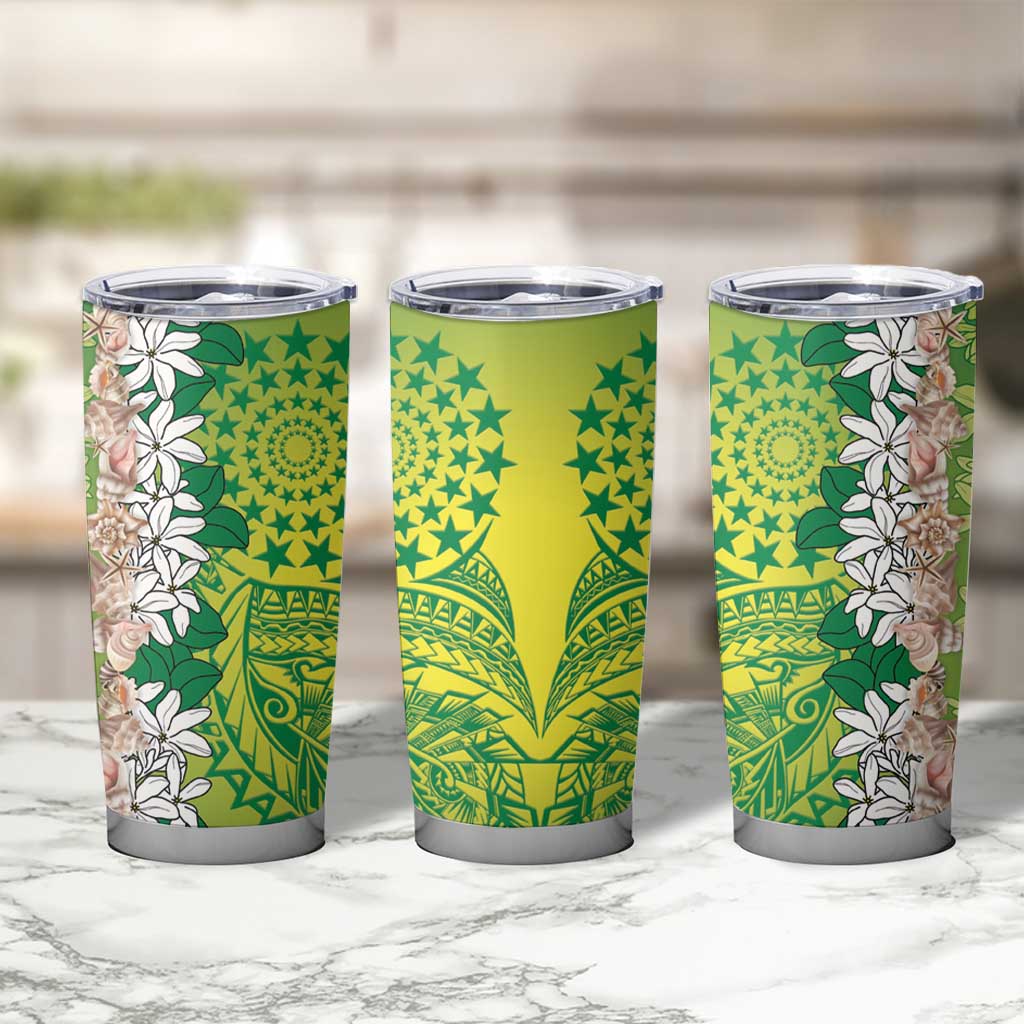 Cook Islands Tiare Maori With Conch Shell Tumbler Cup Pasifika Fest Polynesian Tattoo Green