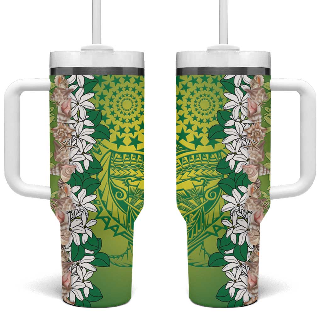 Cook Islands Tiare Maori With Conch Shell Tumbler With Handle Pasifika Fest Polynesian Tattoo Green