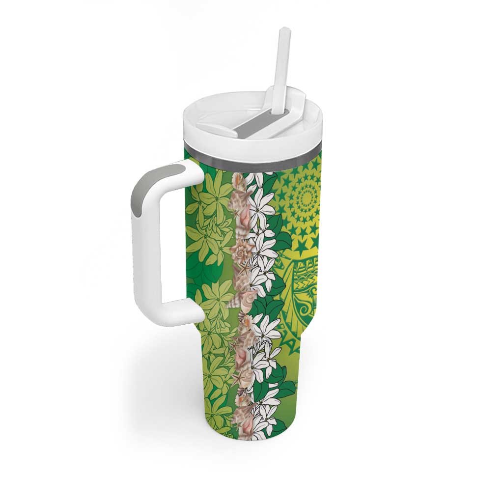 Cook Islands Tiare Maori With Conch Shell Tumbler With Handle Pasifika Fest Polynesian Tattoo Green