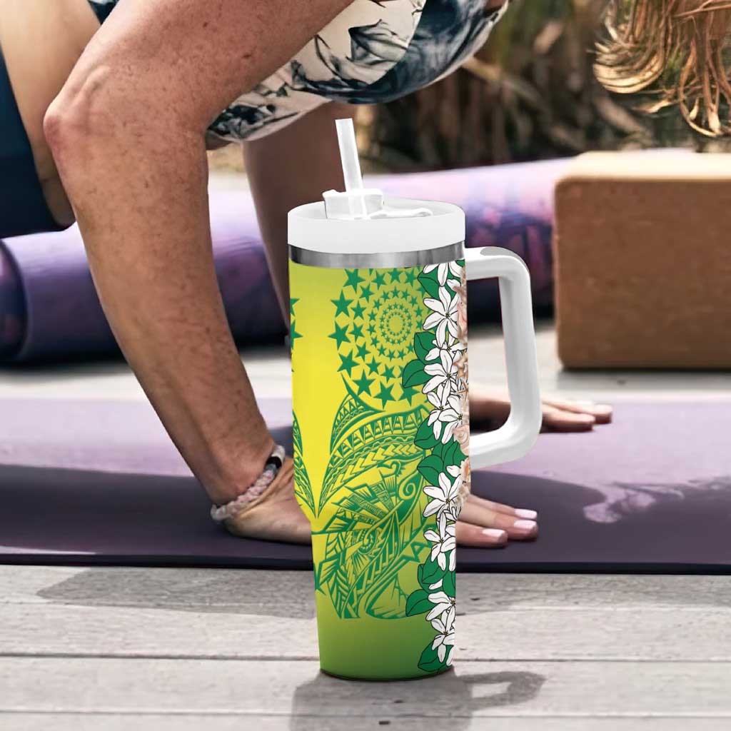 Cook Islands Tiare Maori With Conch Shell Tumbler With Handle Pasifika Fest Polynesian Tattoo Green