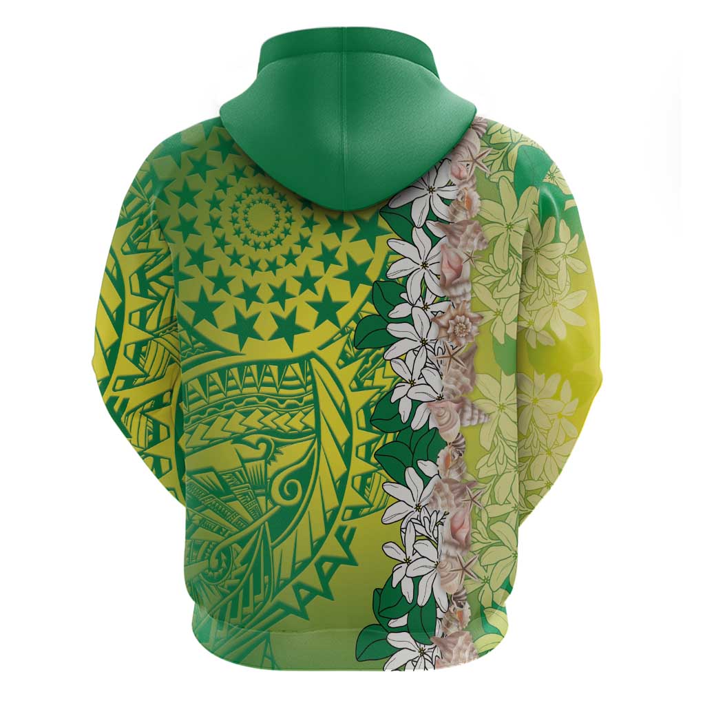 Cook Islands Tiare Maori With Conch Shell Zip Hoodie Pasifika Fest Polynesian Tattoo Green