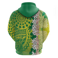 Cook Islands Tiare Maori With Conch Shell Zip Hoodie Pasifika Fest Polynesian Tattoo Green