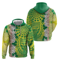 Cook Islands Tiare Maori With Conch Shell Zip Hoodie Pasifika Fest Polynesian Tattoo Green