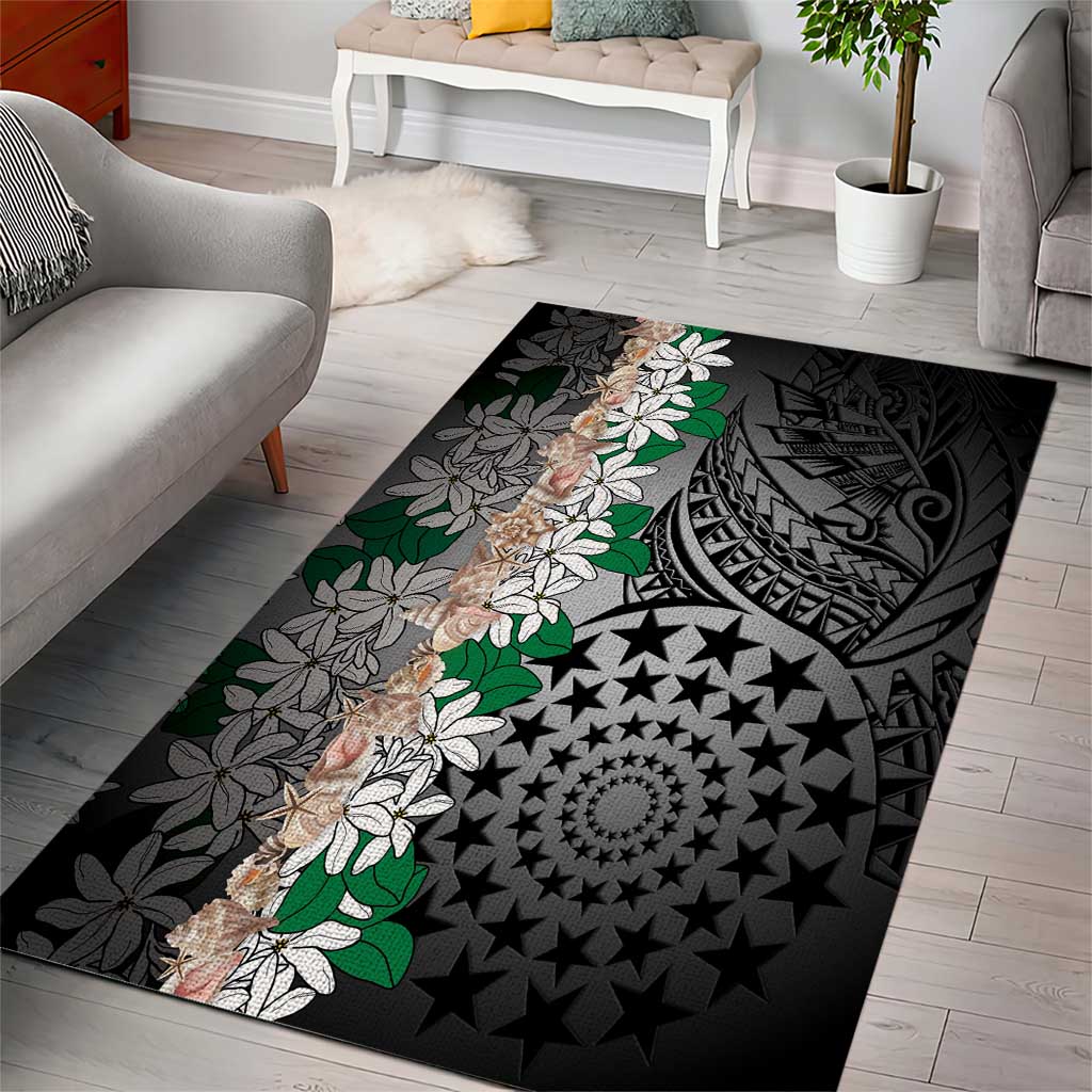 Cook Islands Tiare Maori With Conch Shell Area Rug Pasifika Fest Polynesian Tattoo Black