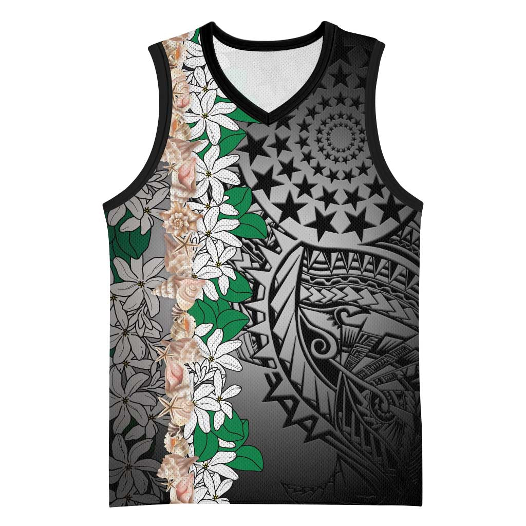 Cook Islands Tiare Maori With Conch Shell Basketball Jersey Pasifika Fest Polynesian Tattoo Black