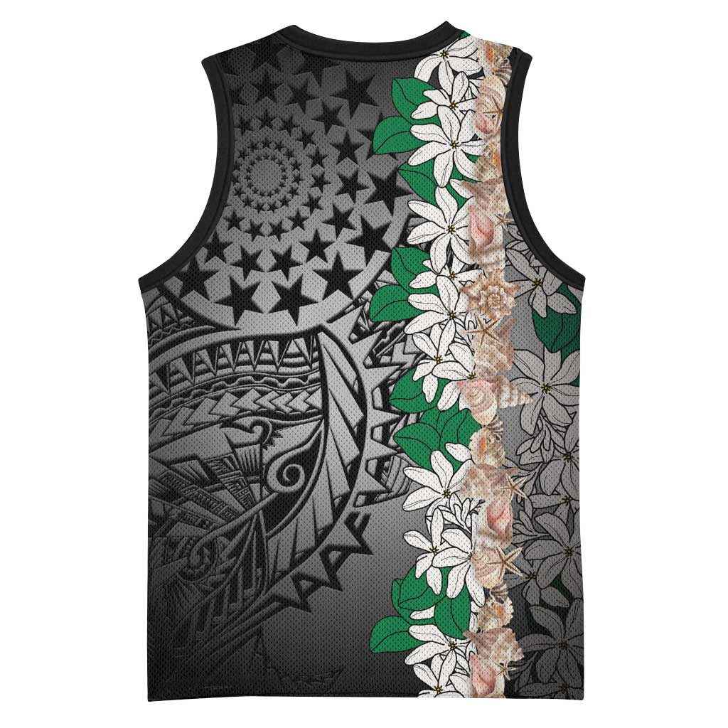 Cook Islands Tiare Maori With Conch Shell Basketball Jersey Pasifika Fest Polynesian Tattoo Black