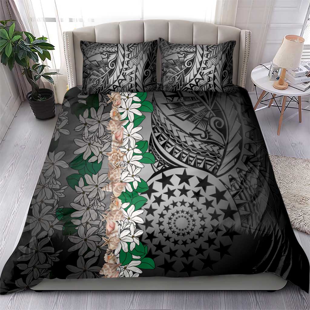 Cook Islands Tiare Maori With Conch Shell Bedding Set Pasifika Fest Polynesian Tattoo Black