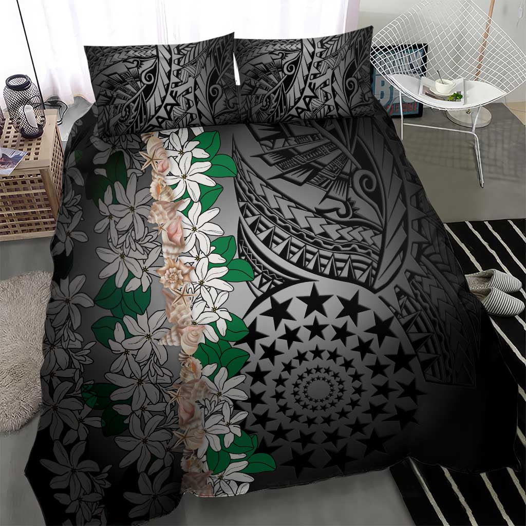 Cook Islands Tiare Maori With Conch Shell Bedding Set Pasifika Fest Polynesian Tattoo Black