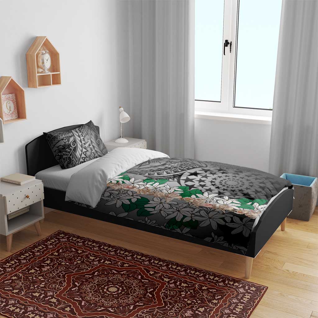 Cook Islands Tiare Maori With Conch Shell Bedding Set Pasifika Fest Polynesian Tattoo Black