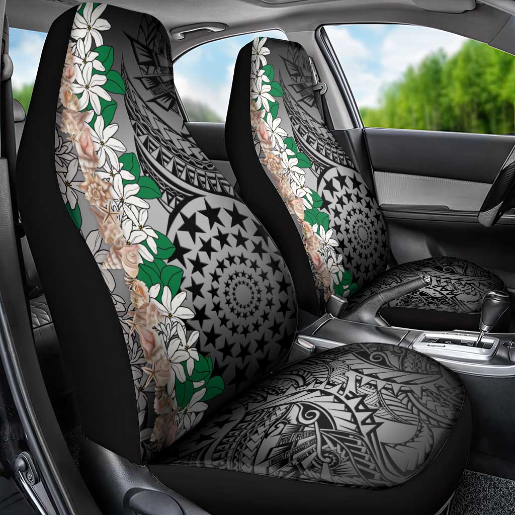 Cook Islands Tiare Maori With Conch Shell Car Seat Cover Pasifika Fest Polynesian Tattoo Black