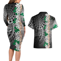 Cook Islands Tiare Maori With Conch Shell Couples Matching Long Sleeve Bodycon Dress and Hawaiian Shirt Pasifika Fest Polynesian Tattoo Black LT14 - Polynesian Pride