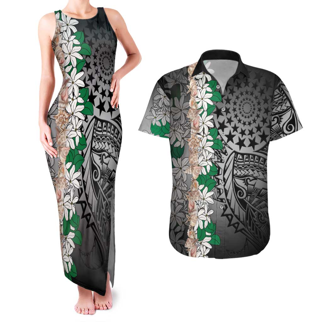 Cook Islands Tiare Maori With Conch Shell Couples Matching Tank Maxi Dress and Hawaiian Shirt Pasifika Fest Polynesian Tattoo Black LT14 Black - Polynesian Pride