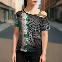 Cook Islands Tiare Maori With Conch Shell Cross Shoulder Shirt Pasifika Fest Polynesian Tattoo Black