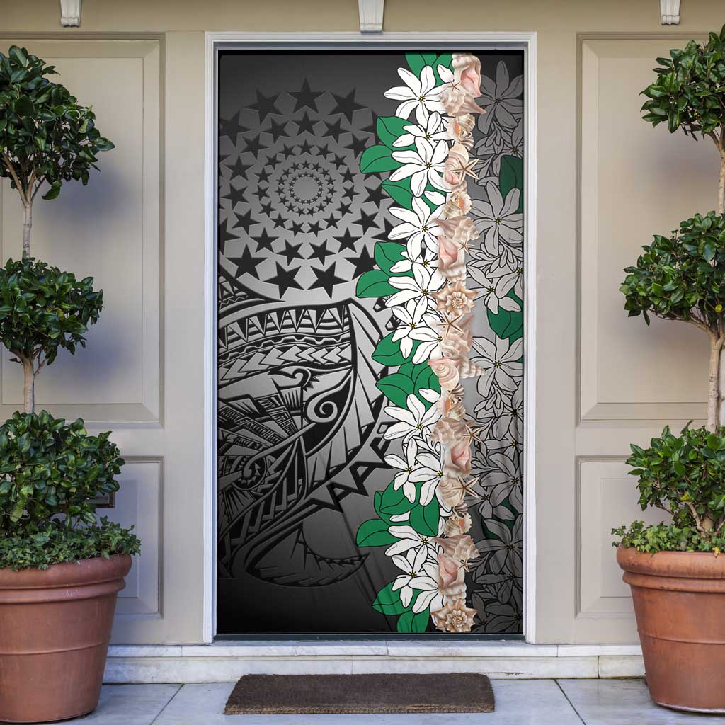 Cook Islands Tiare Maori With Conch Shell Door Cover Pasifika Fest Polynesian Tattoo Black