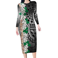 Cook Islands Tiare Maori With Conch Shell Family Matching Long Sleeve Bodycon Dress and Hawaiian Shirt Pasifika Fest Polynesian Tattoo Black LT14 Mom's Dress Black - Polynesian Pride