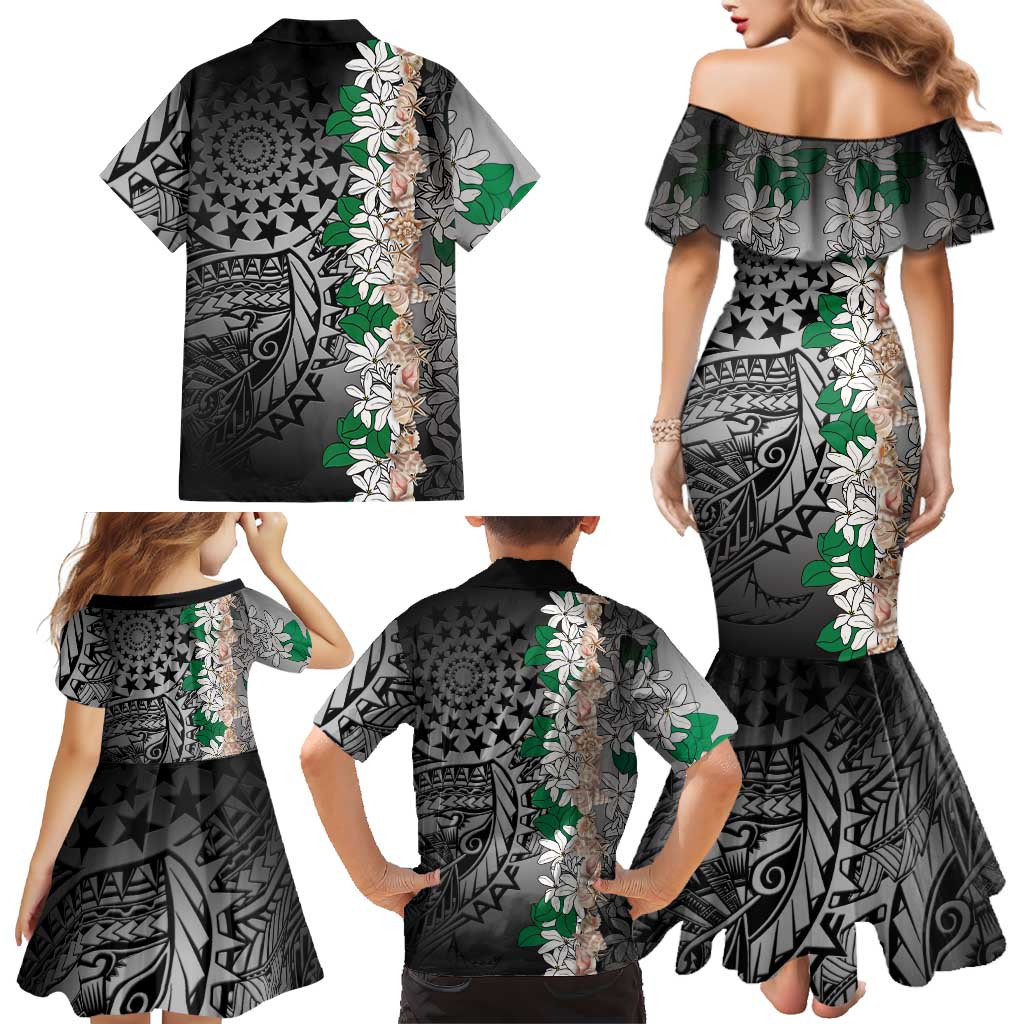 Cook Islands Tiare Maori With Conch Shell Family Matching Mermaid Dress and Hawaiian Shirt Pasifika Fest Polynesian Tattoo Black LT14 - Polynesian Pride