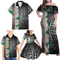 Cook Islands Tiare Maori With Conch Shell Family Matching Off Shoulder Maxi Dress and Hawaiian Shirt Pasifika Fest Polynesian Tattoo Black LT14 - Polynesian Pride