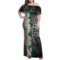 Cook Islands Tiare Maori With Conch Shell Family Matching Off Shoulder Maxi Dress and Hawaiian Shirt Pasifika Fest Polynesian Tattoo Black LT14 Mom's Dress Black - Polynesian Pride
