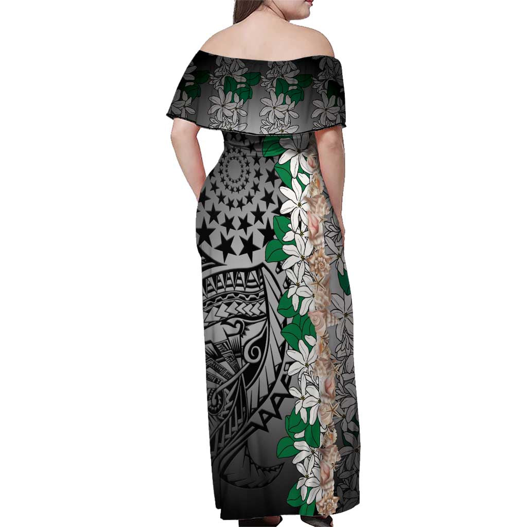 Cook Islands Tiare Maori With Conch Shell Family Matching Off Shoulder Maxi Dress and Hawaiian Shirt Pasifika Fest Polynesian Tattoo Black LT14 - Polynesian Pride