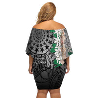 Cook Islands Tiare Maori With Conch Shell Family Matching Off Shoulder Short Dress and Hawaiian Shirt Pasifika Fest Polynesian Tattoo Black LT14 - Polynesian Pride