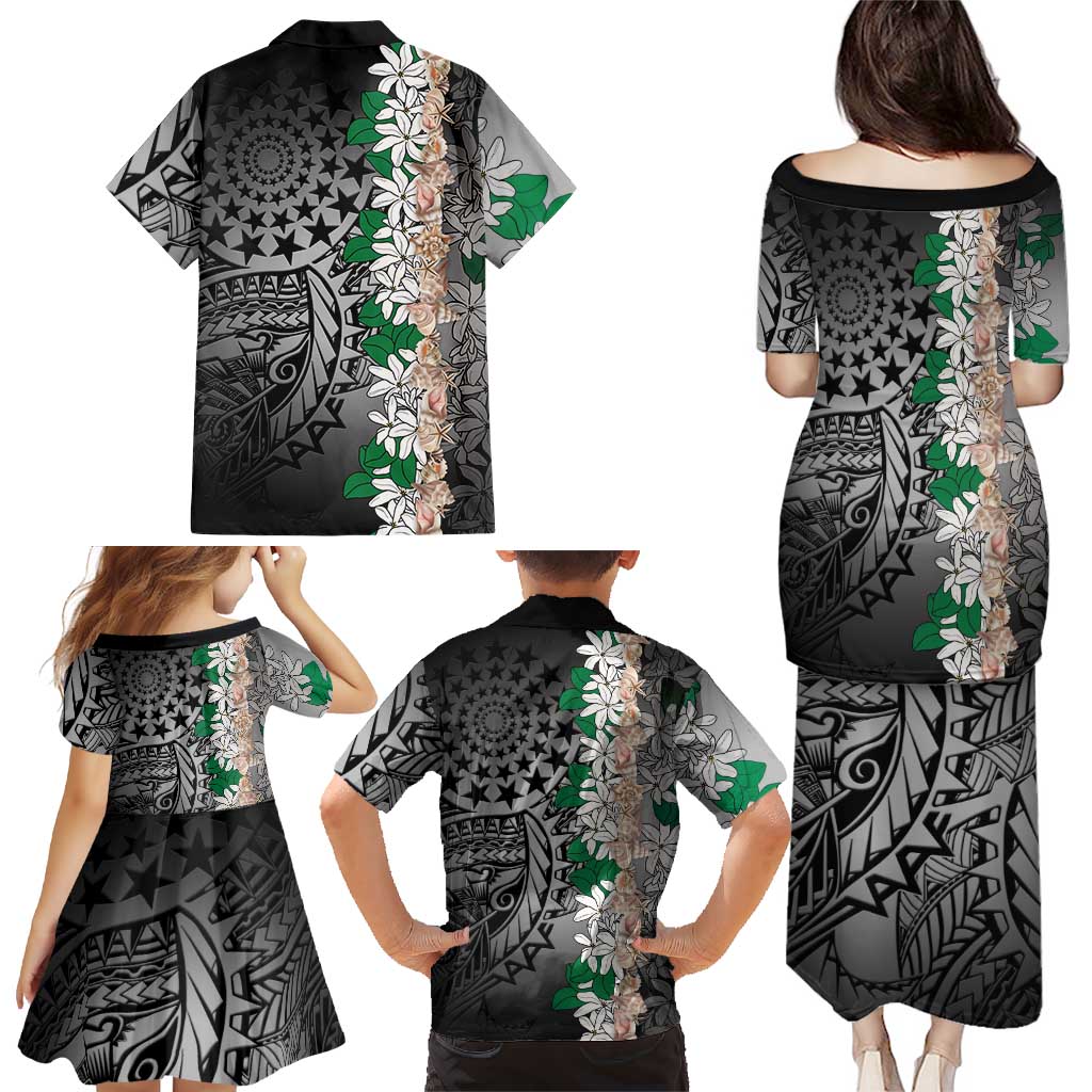 Cook Islands Tiare Maori With Conch Shell Family Matching Puletasi and Hawaiian Shirt Pasifika Fest Polynesian Tattoo Black LT14 - Polynesian Pride