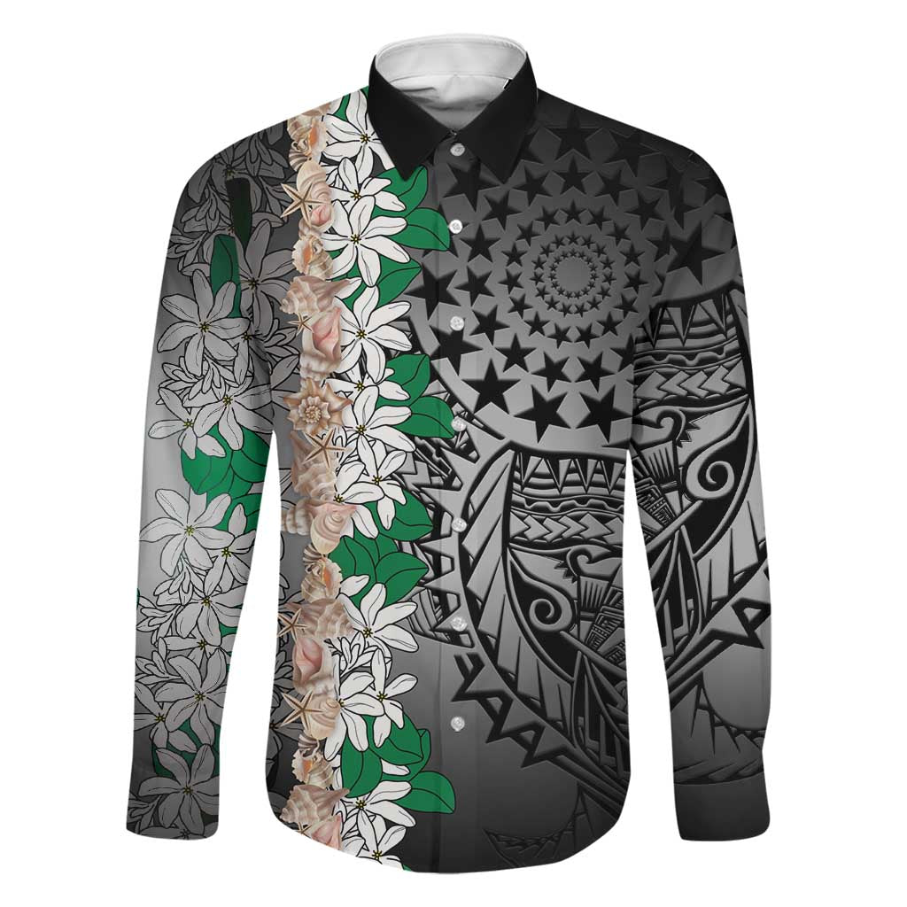 Cook Islands Tiare Maori With Conch Shell Family Matching Puletasi and Hawaiian Shirt Pasifika Fest Polynesian Tattoo Black LT14 Dad's Shirt - Long Sleeve Black - Polynesian Pride