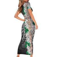 Cook Islands Tiare Maori With Conch Shell Family Matching Short Sleeve Bodycon Dress and Hawaiian Shirt Pasifika Fest Polynesian Tattoo Black LT14 - Polynesian Pride