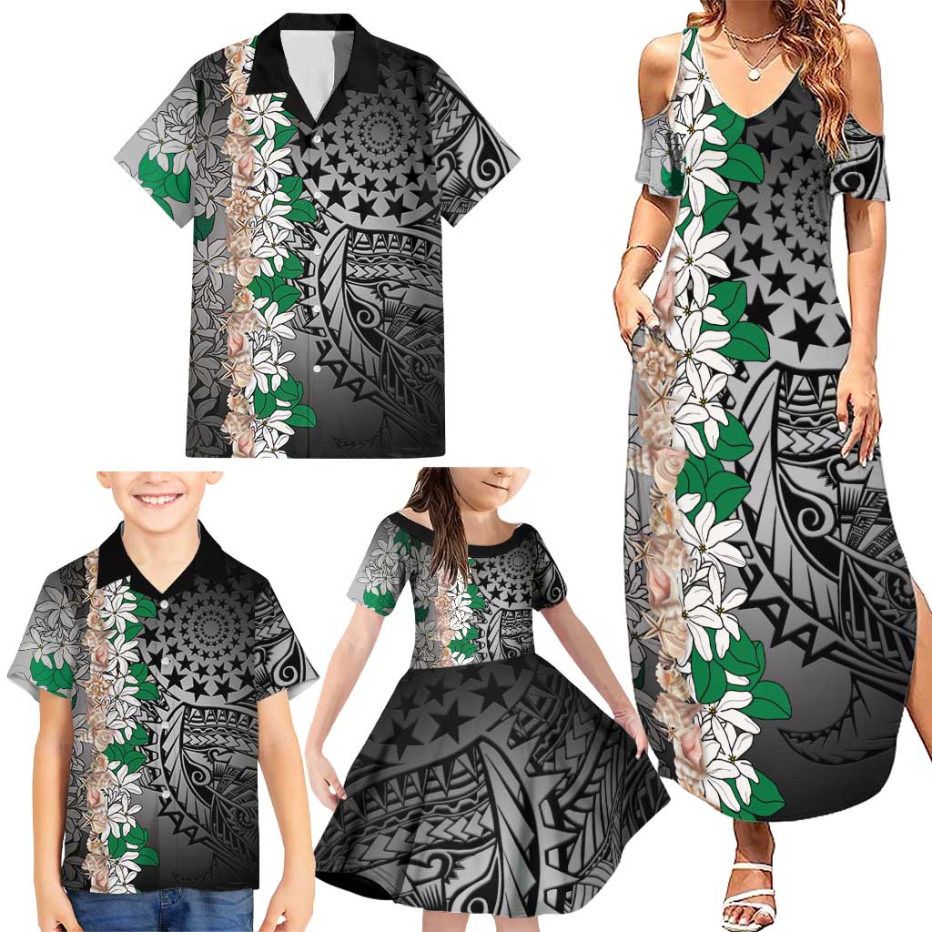 Cook Islands Tiare Maori With Conch Shell Family Matching Summer Maxi Dress and Hawaiian Shirt Pasifika Fest Polynesian Tattoo Black LT14 - Polynesian Pride