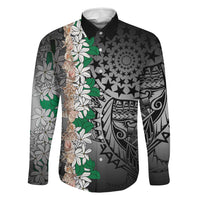Cook Islands Tiare Maori With Conch Shell Family Matching Tank Maxi Dress and Hawaiian Shirt Pasifika Fest Polynesian Tattoo Black LT14 Dad's Shirt - Long Sleeve Black - Polynesian Pride