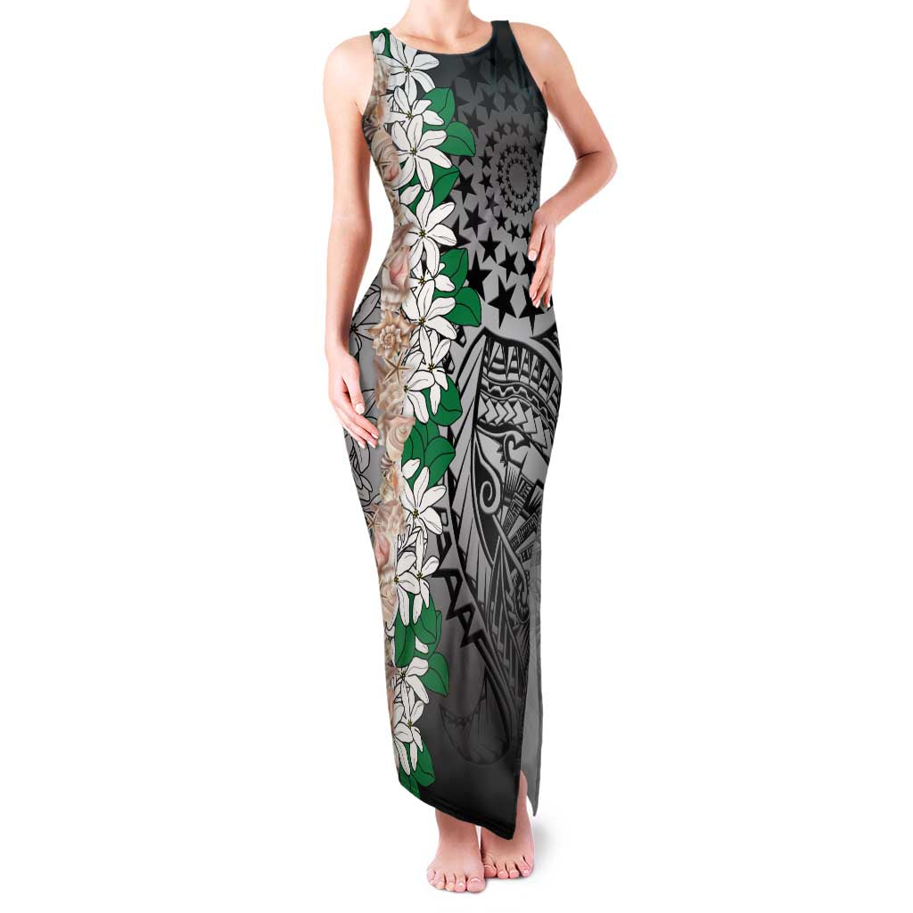 Cook Islands Tiare Maori With Conch Shell Family Matching Tank Maxi Dress and Hawaiian Shirt Pasifika Fest Polynesian Tattoo Black LT14 Mom's Dress Black - Polynesian Pride