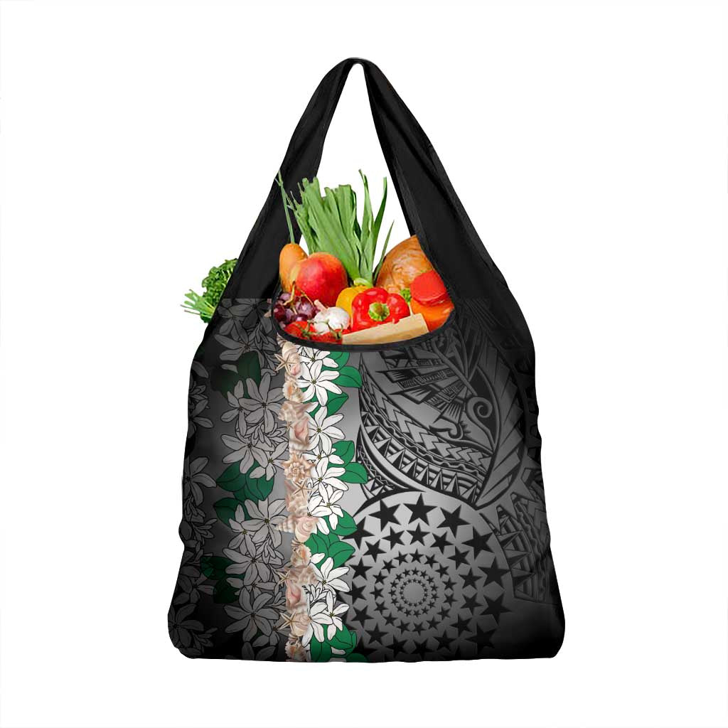 Cook Islands Tiare Maori With Conch Shell Grocery Bag Pasifika Fest Polynesian Tattoo Black