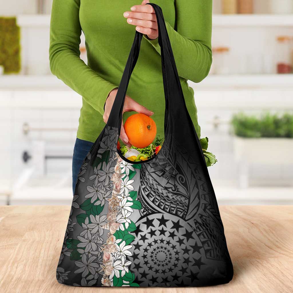 Cook Islands Tiare Maori With Conch Shell Grocery Bag Pasifika Fest Polynesian Tattoo Black