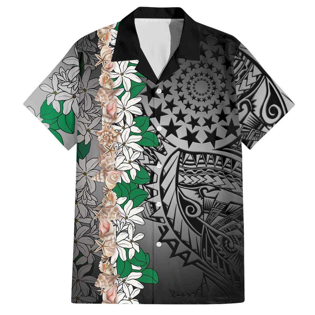 Cook Islands Tiare Maori With Conch Shell Hawaiian Shirt Pasifika Fest Polynesian Tattoo Black