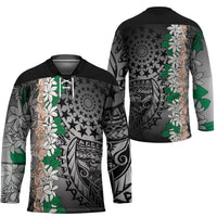 Cook Islands Tiare Maori With Conch Shell Hockey Jersey Pasifika Fest Polynesian Tattoo Black