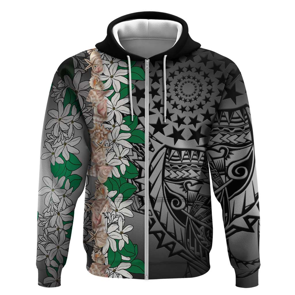 Cook Islands Tiare Maori With Conch Shell Hoodie Pasifika Fest Polynesian Tattoo Black