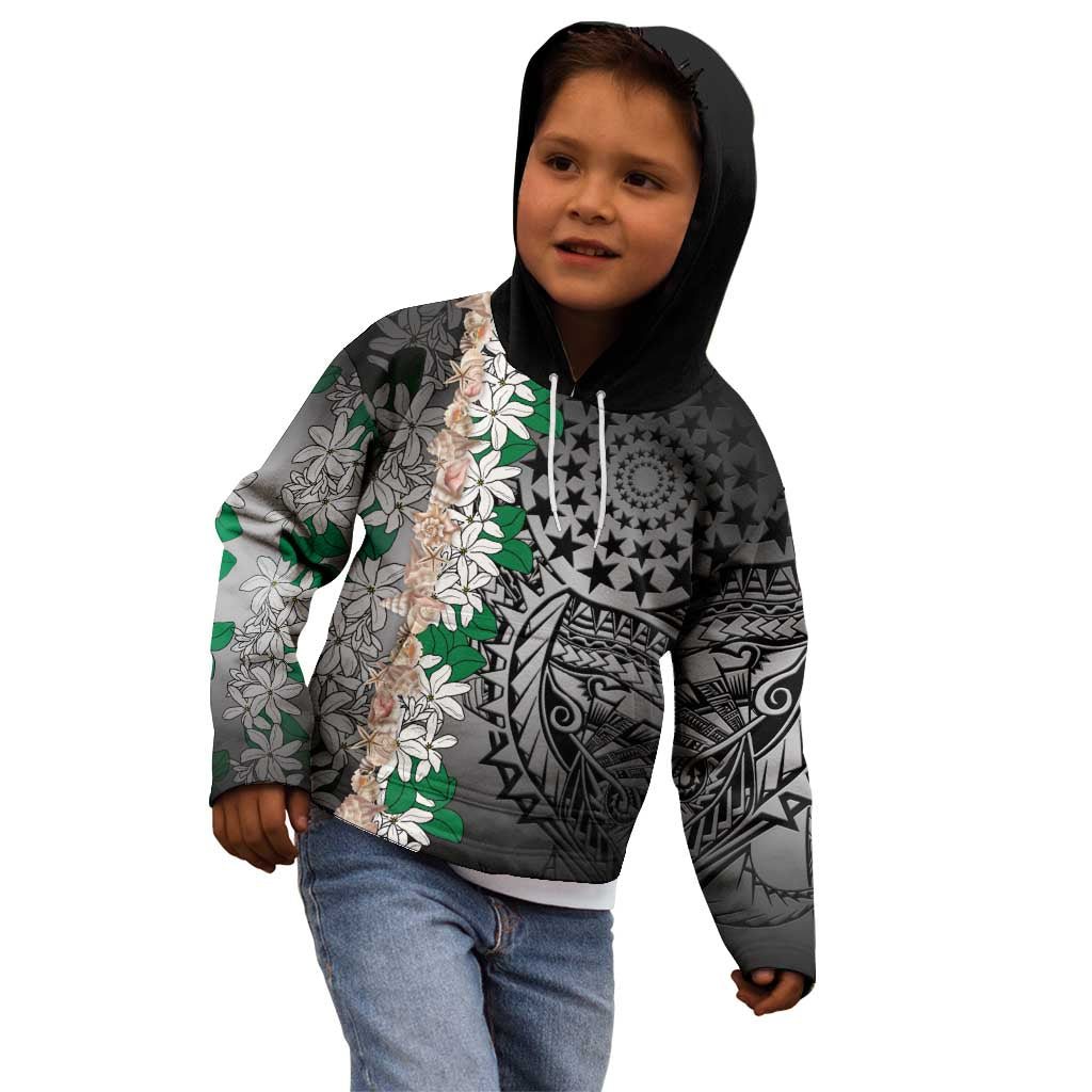 Cook Islands Tiare Maori With Conch Shell Kid Hoodie Pasifika Fest Polynesian Tattoo Black